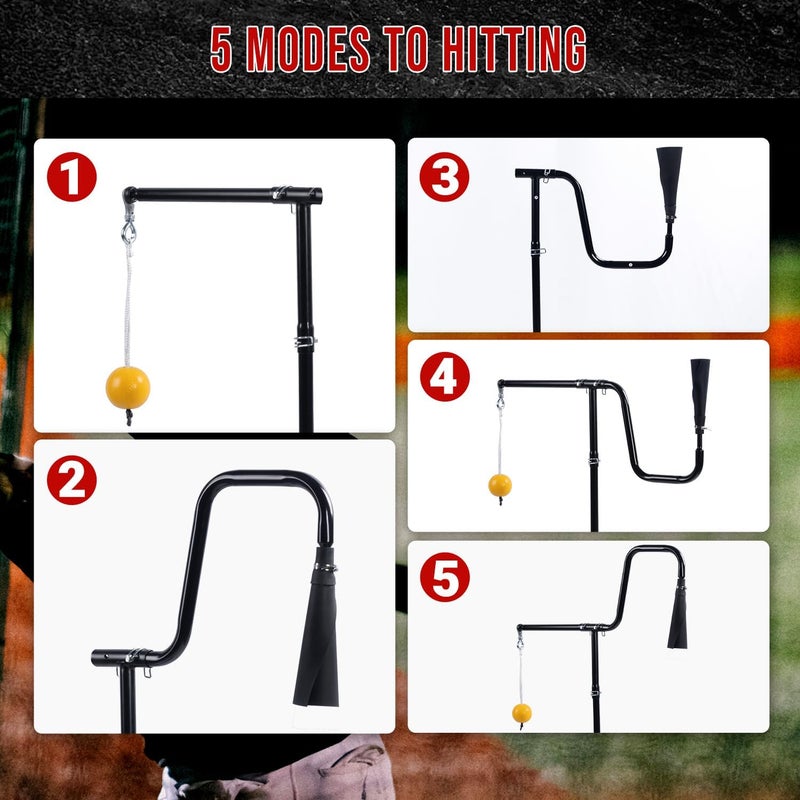 PLAYAPUT 3-In-1 Baseball Softball Batting Tee,5 Hitting Modes To Choose,Auto Reset Baseball Swing Trainner With Tethered Ball,Handrolled Rubber Top,Weighted Base,Height Adjustable Hitting Tee Softball Tee - Image 3